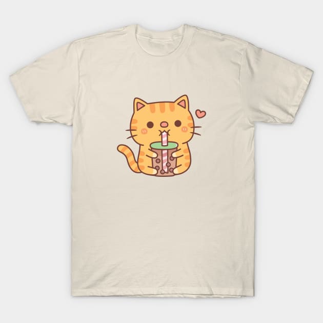 Cute Orange Tabby Cat Loves Drinking Bubble Tea T-Shirt by rustydoodle